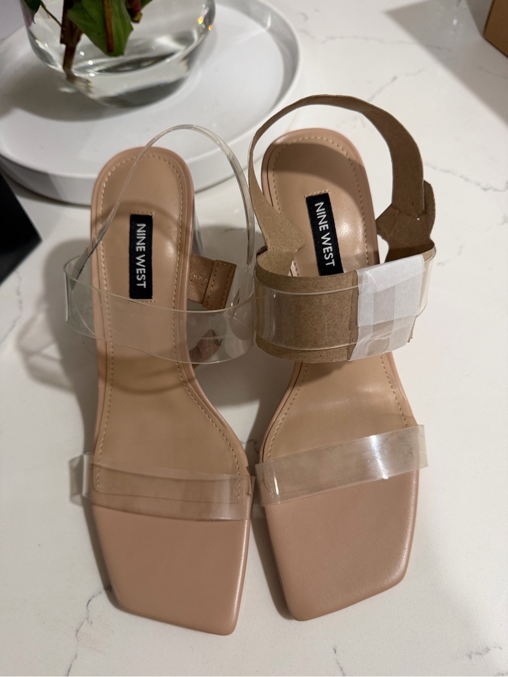 Nine West Nude and Clear Strap Block Heel Sandals